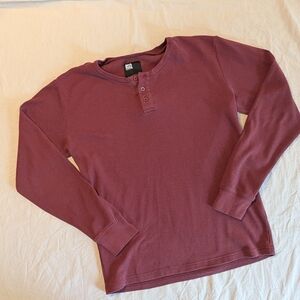 RSQ Maroon Long Sleeve Henley, Thermal Tee